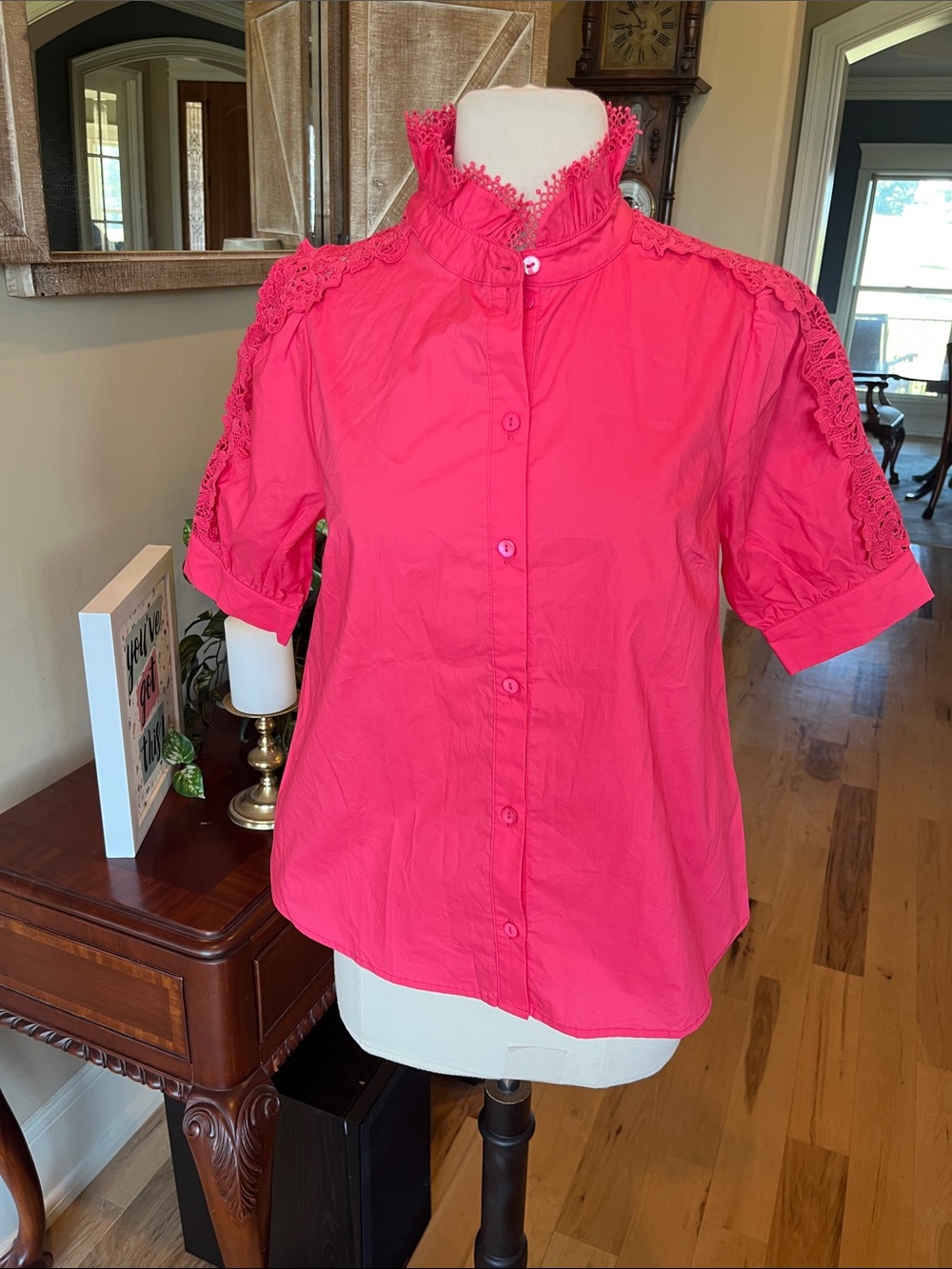 Avara Maribeth Top Berry Women’s Lace-Trim Button Front Blouse - Berry Pink New